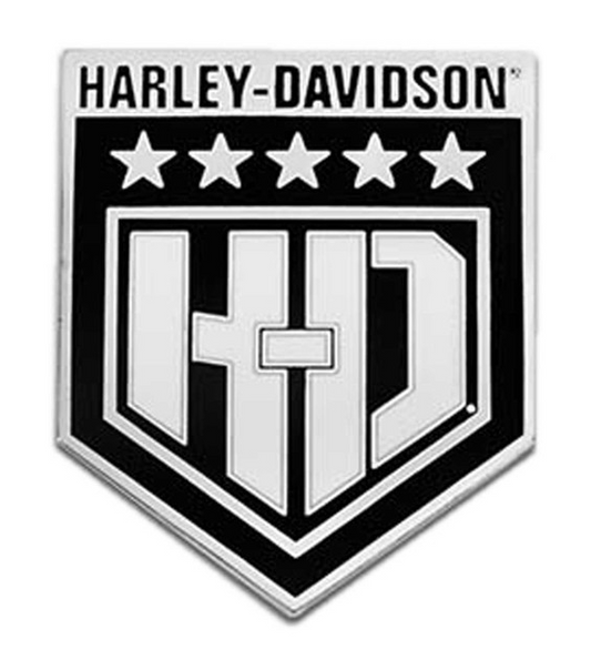 Harley-Davidson®  Spilla in metallo con scudo bianco H-D, finitura argento antico
