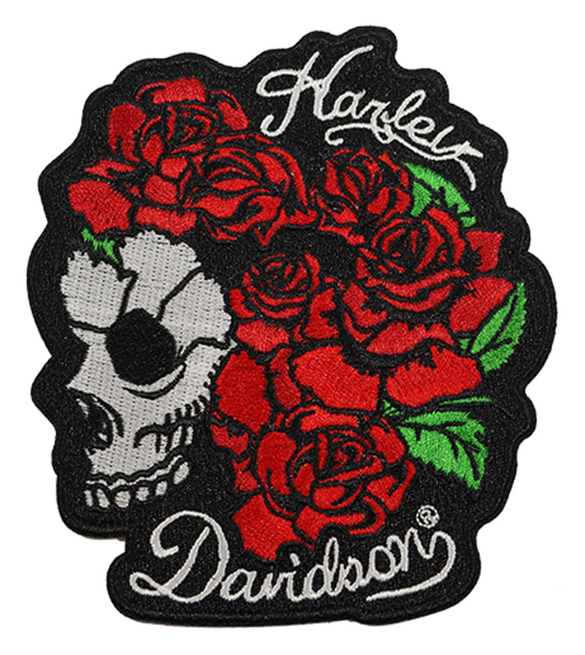 Toppa con emblema con teschio rosa ricamato Harley-Davidson® - nera/rossa