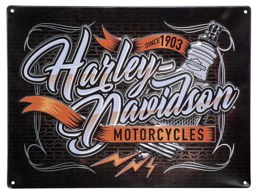 Targa in metallo rettangolare Harley-Davidson®, design a candela in rilievo