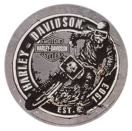 Targa in metallo rotonda goffrata Harley-Davidson®, logo Dirt Track Racer