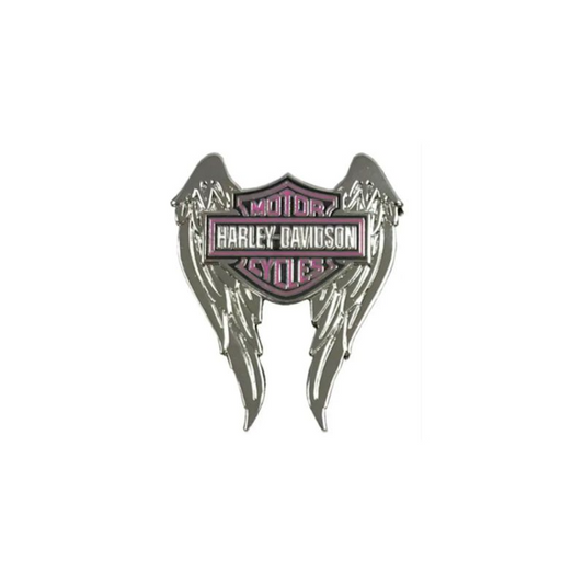 Harley-Davidson®  Pink Bar & Shield Winged Pin, Shiny Silver Finish