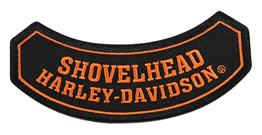 Toppa da cucire ricamata con emblema Shovelhead Rocker Harley-Davidson da 5 pollici - nera