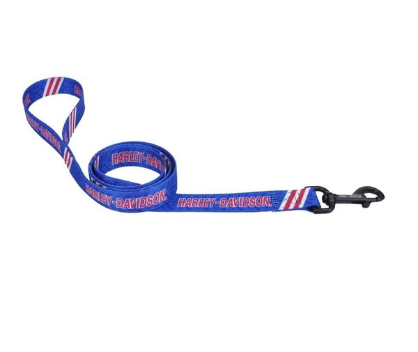 Nylon Dog Leash – 6′ x 1”, Red and White Stripes on Blue Background