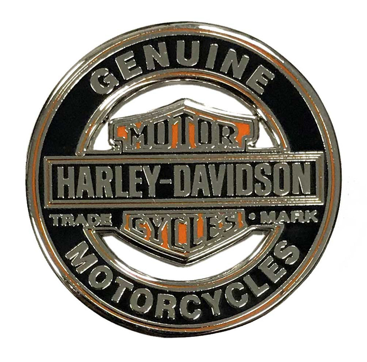 Harley-Davidson® 1.25in. Bar & Shield Trademark Cutout Pin, Silver Finish