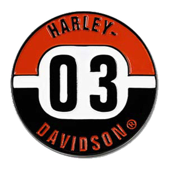 Harley-Davidson® 1.5 inch. Bold '03 H-D Text Metal Pin, Gloss Black Finish