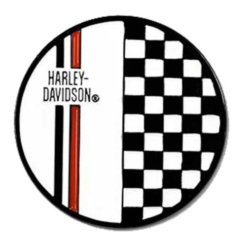 Harley-Davidson 1.5 inch. Bold Checkered Round Metal Pin, Black & White