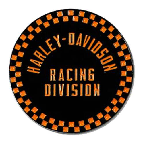 Harley-Davidson 1.5 inch. Racing Checkered Round Metal Pin, Black & Orange